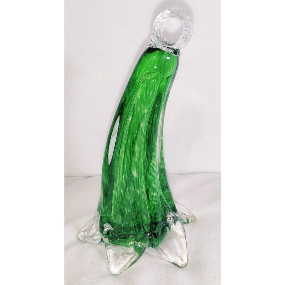 Vintage Emerald Green and White Hand Blown Glass Art Pre-Owned